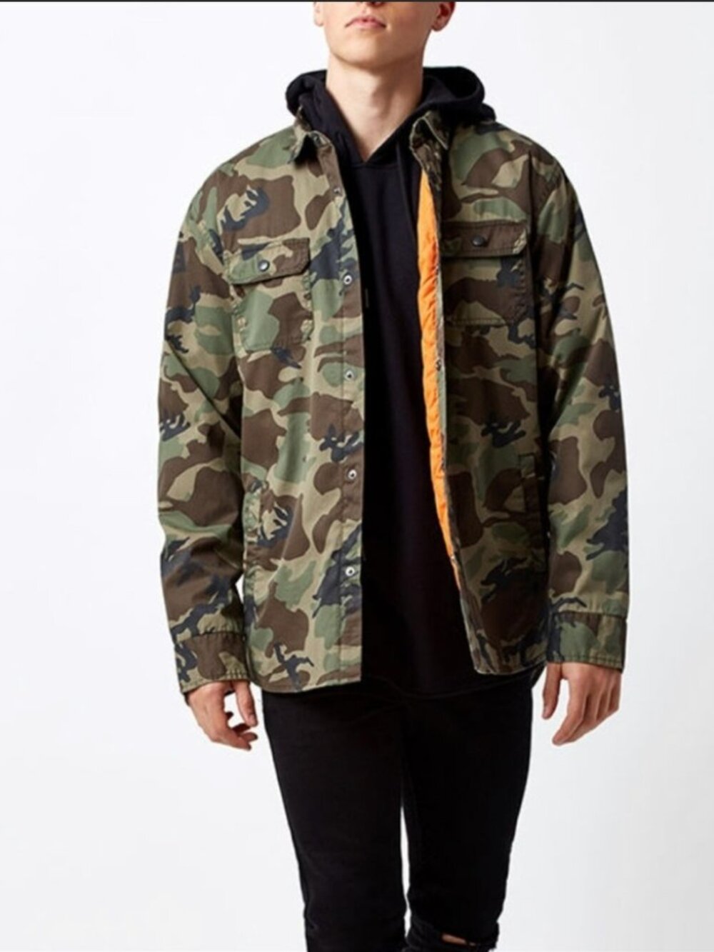 PacSun Camo Jacket, Orange Quilted Lining in Men's Mediun